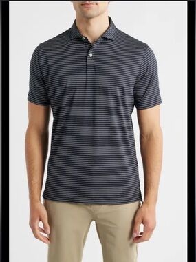 FootJoy Men's Navy and White Striped Polo